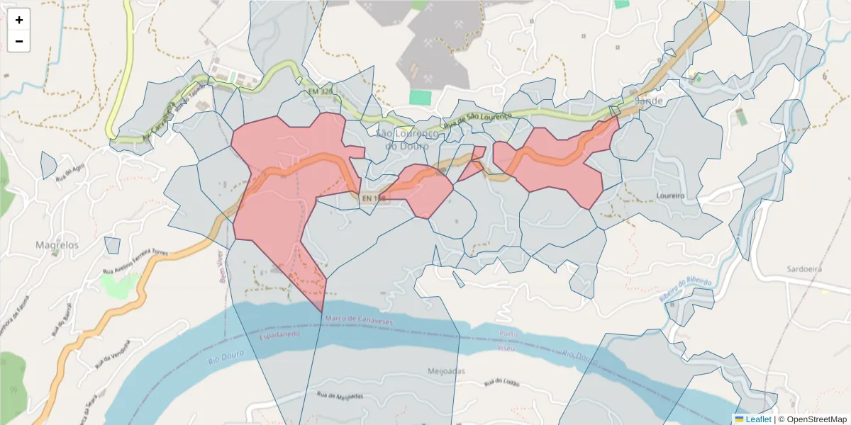 Mapa detalhado do código postal 4625-547 com limites, códigos postais vizinhos e agências dos correios