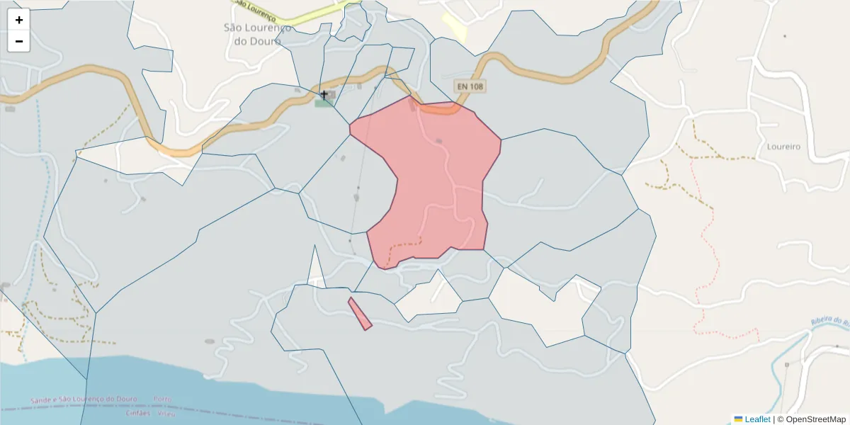 Mapa detalhado do código postal 4625-551 com limites, códigos postais vizinhos e agências dos correios