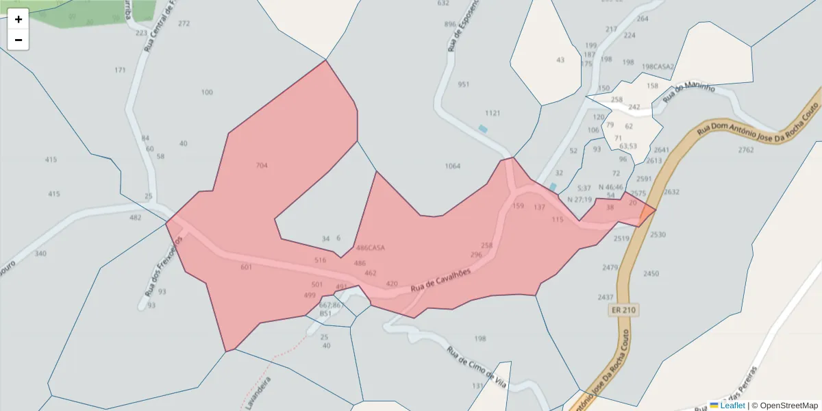 Mapa detalhado do código postal 4625-585 com limites, códigos postais vizinhos e agências dos correios