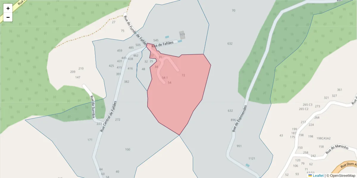 Mapa detalhado do código postal 4625-590 com limites, códigos postais vizinhos e agências dos correios