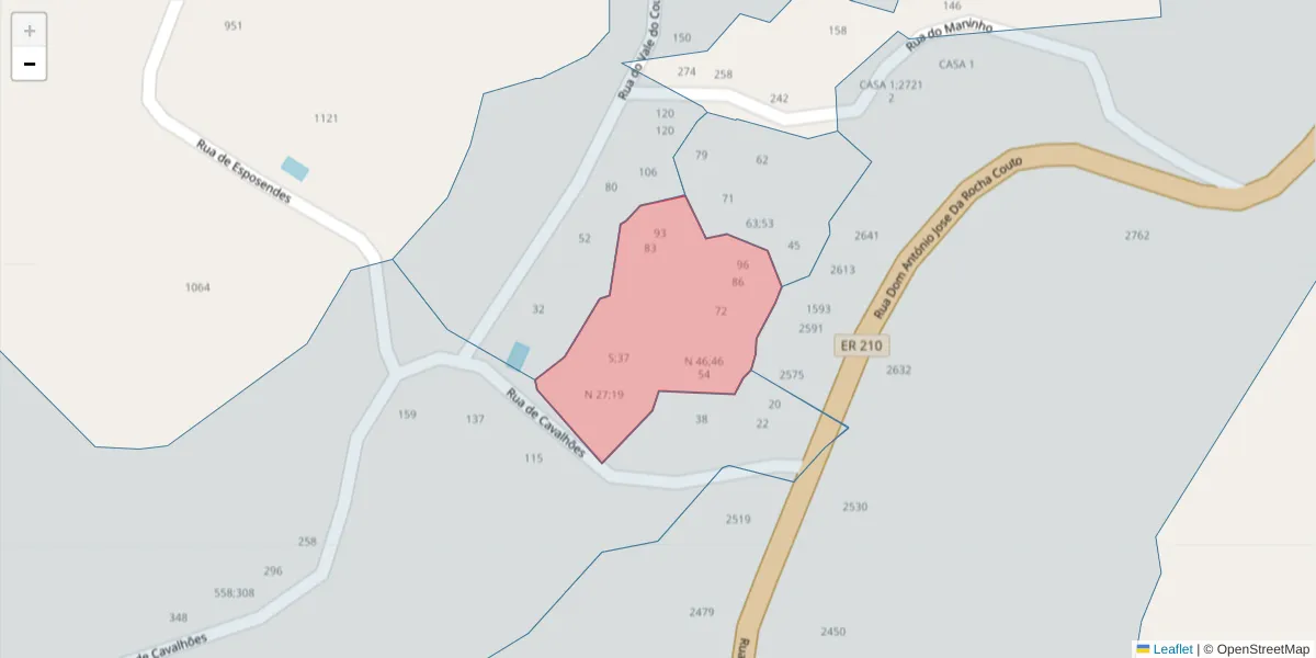 Mapa detalhado do código postal 4625-634 com limites, códigos postais vizinhos e agências dos correios