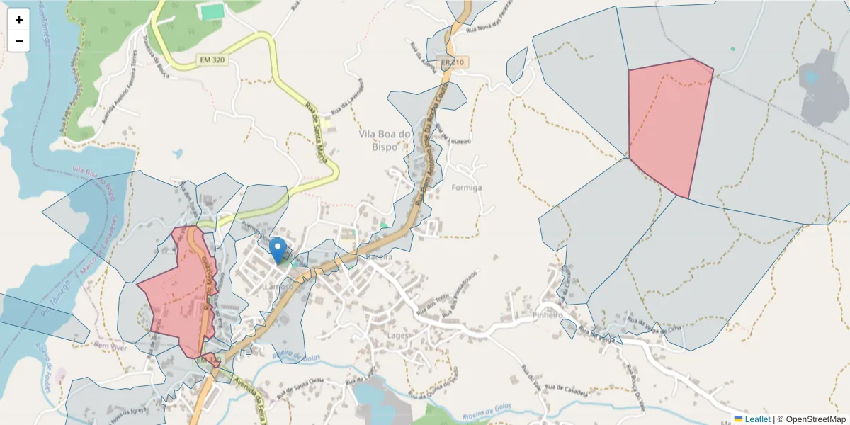Mapa detalhado do código postal 4625-642 com limites, códigos postais vizinhos e agências dos correios