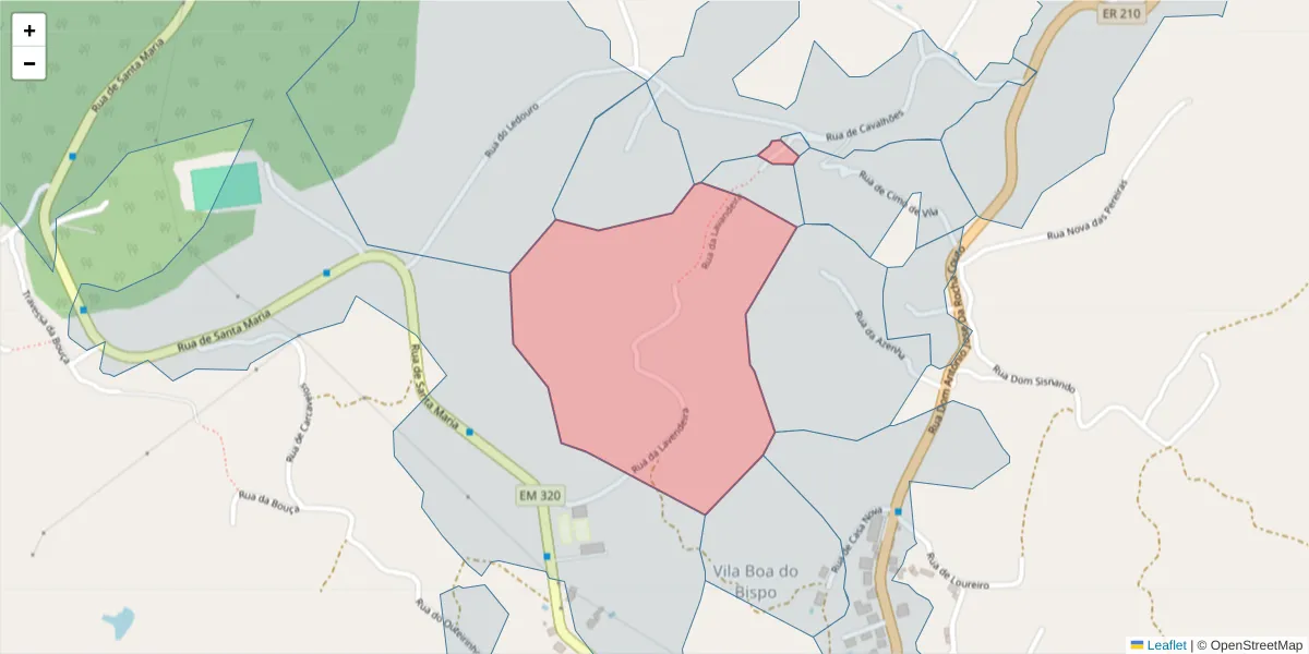 Mapa detalhado do código postal 4625-664 com limites, códigos postais vizinhos e agências dos correios