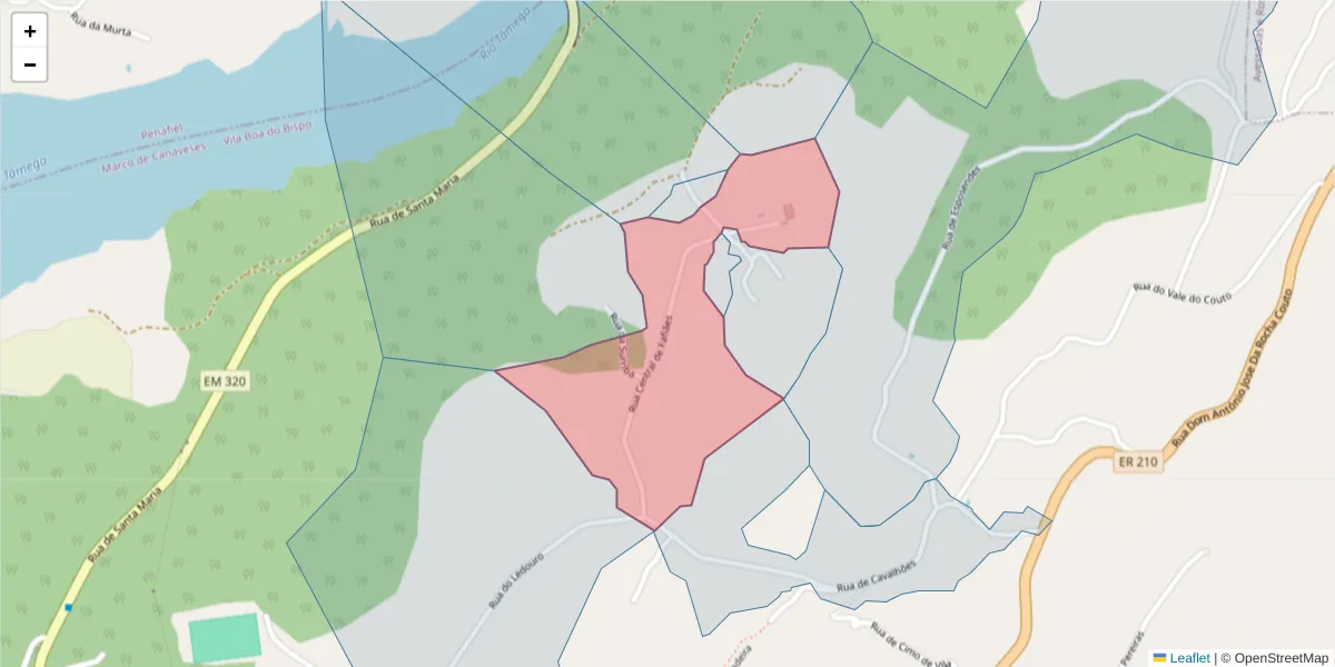 Mapa detalhado do código postal 4625-673 com limites, códigos postais vizinhos e agências dos correios