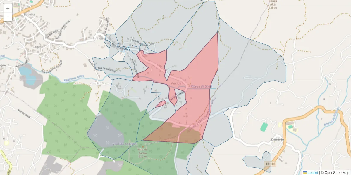 Mapa detalhado do código postal 4625-675 com limites, códigos postais vizinhos e agências dos correios