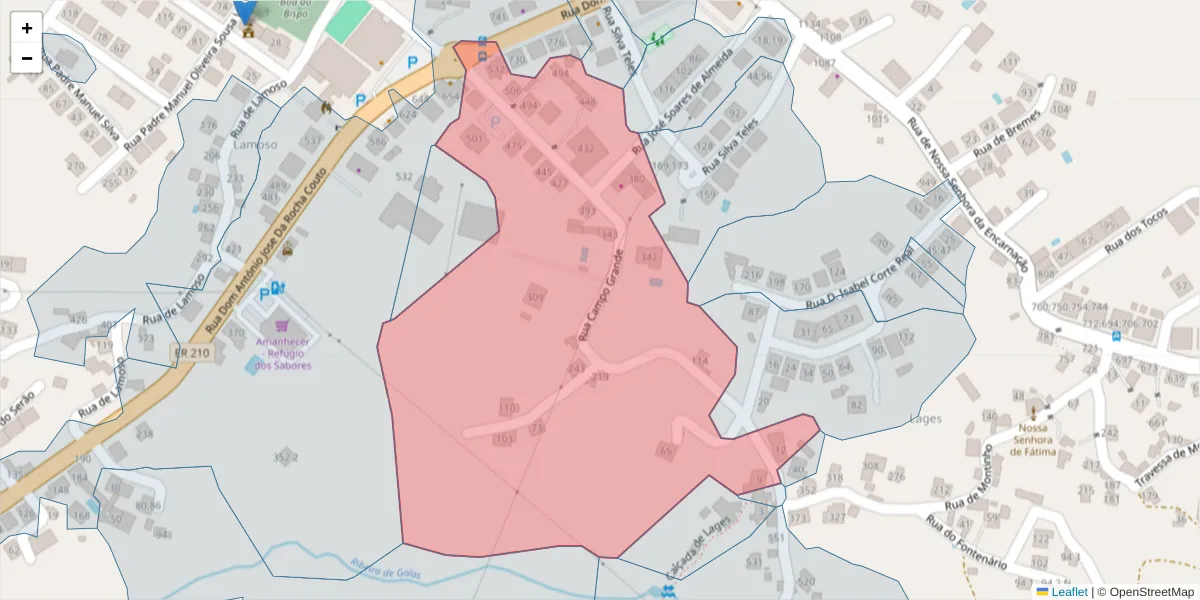 Mapa detalhado do código postal 4625-679 com limites, códigos postais vizinhos e agências dos correios
