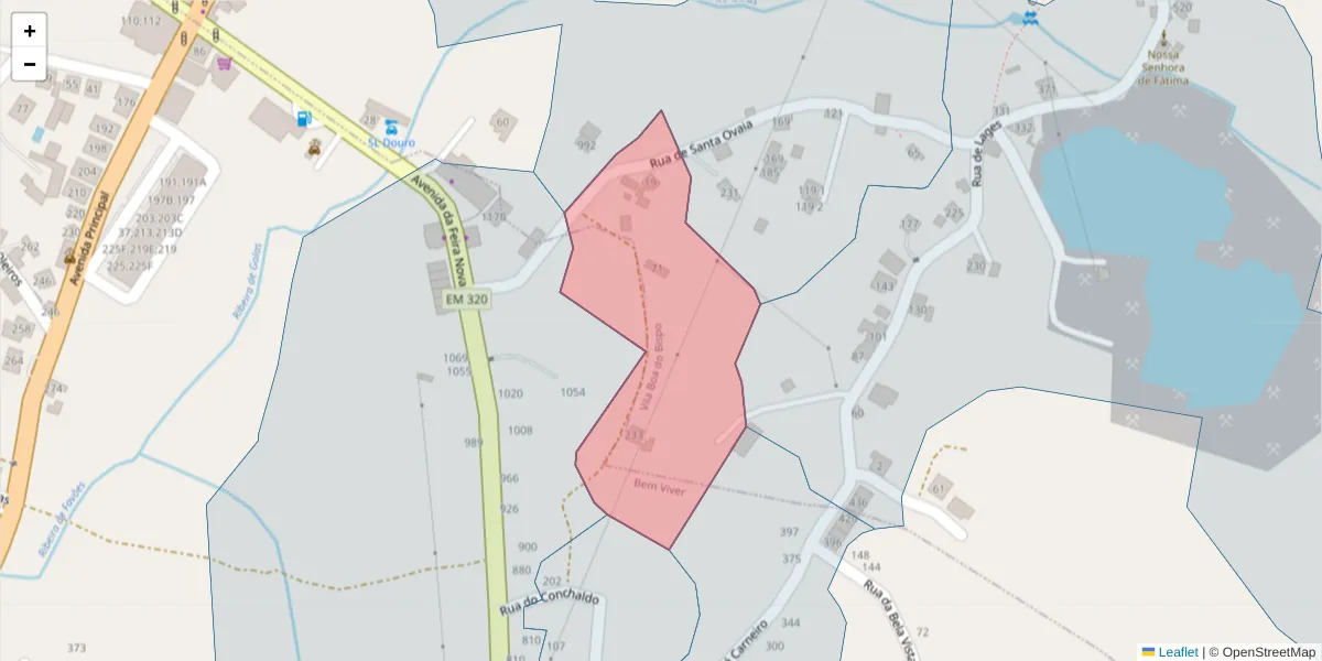 Mapa detalhado do código postal 4625-688 com limites, códigos postais vizinhos e agências dos correios