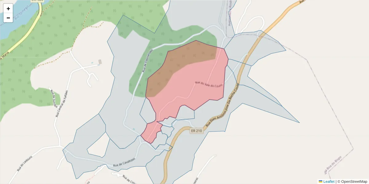 Mapa detalhado do código postal 4625-692 com limites, códigos postais vizinhos e agências dos correios