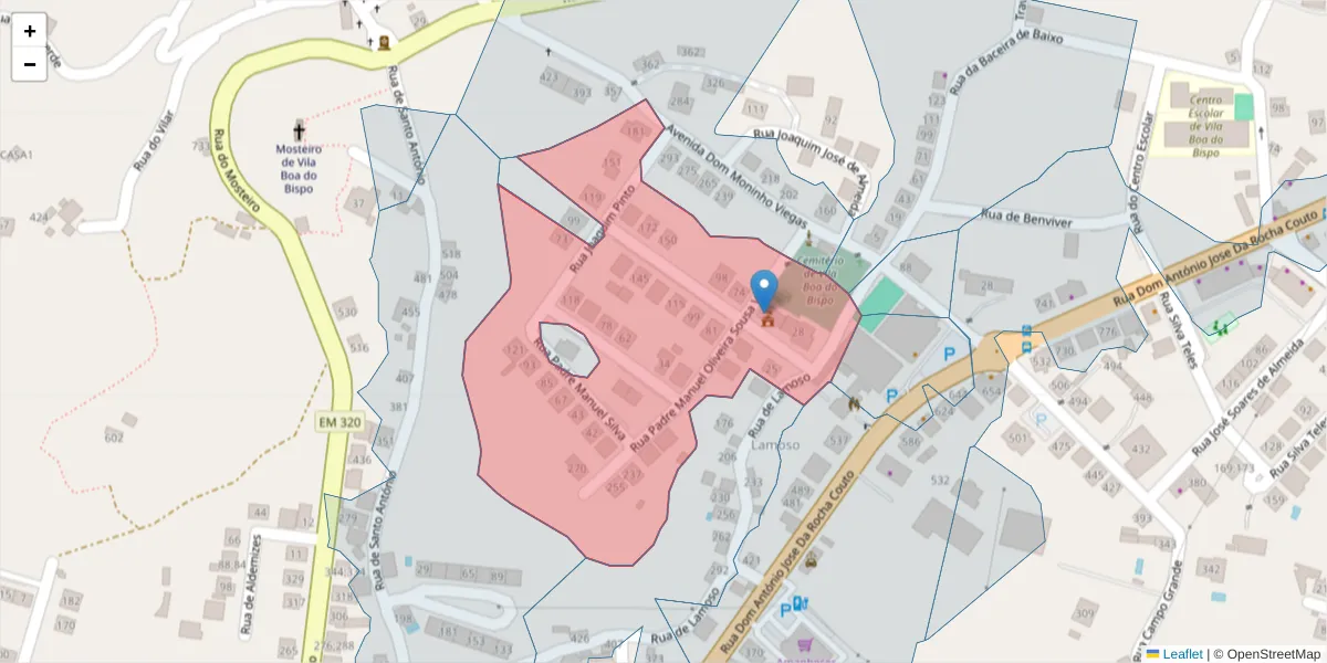 Mapa detalhado do código postal 4625-698 com limites, códigos postais vizinhos e agências dos correios
