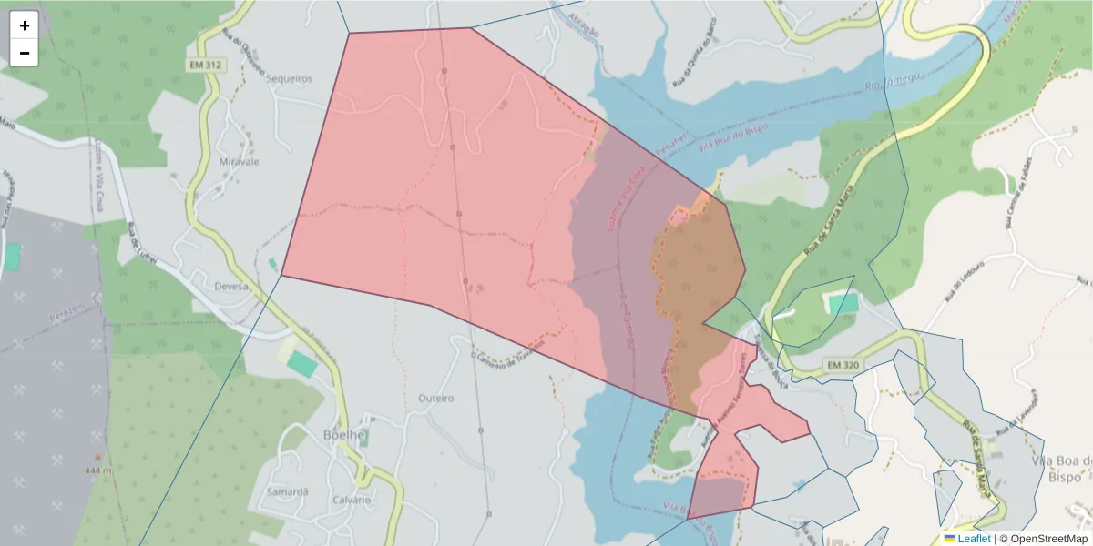 Mapa detalhado do código postal 4625-705 com limites, códigos postais vizinhos e agências dos correios