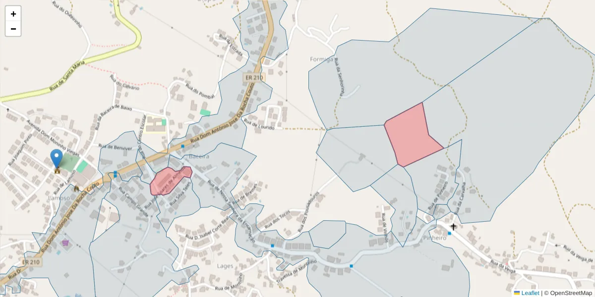 Mapa detalhado do código postal 4625-710 com limites, códigos postais vizinhos e agências dos correios
