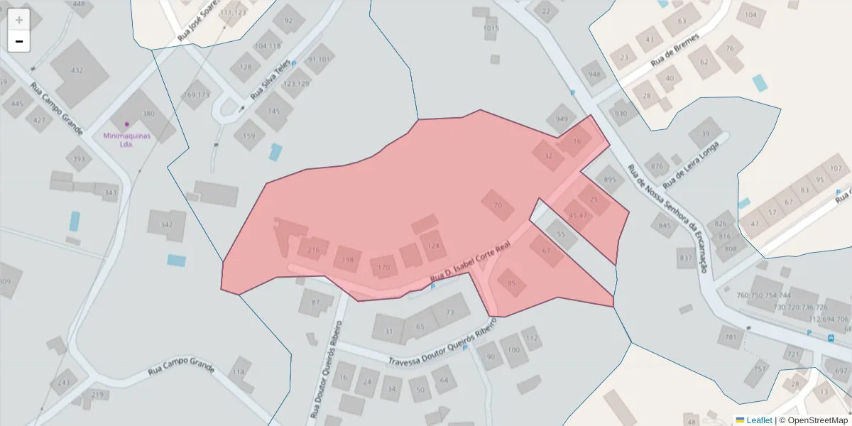 Mapa detalhado do código postal 4625-715 com limites, códigos postais vizinhos e agências dos correios