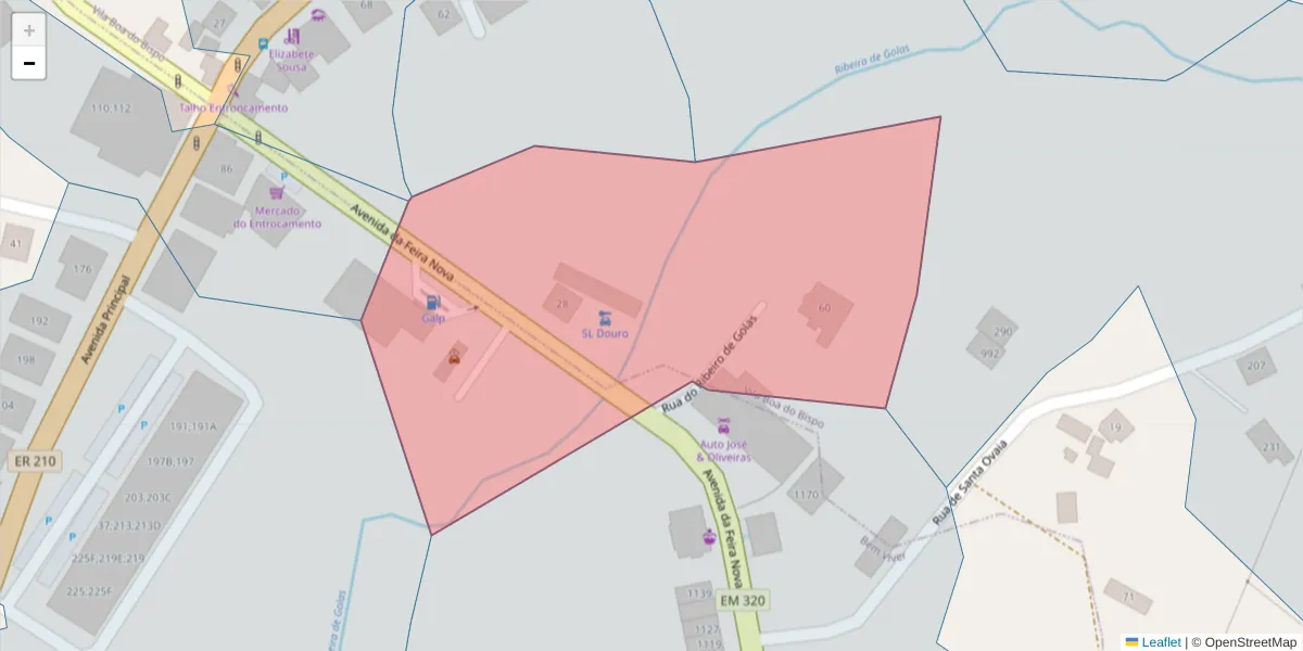 Mapa detalhado do código postal 4625-724 com limites, códigos postais vizinhos e agências dos correios