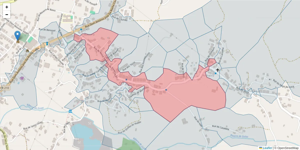 Mapa detalhado do código postal 4625-725 com limites, códigos postais vizinhos e agências dos correios