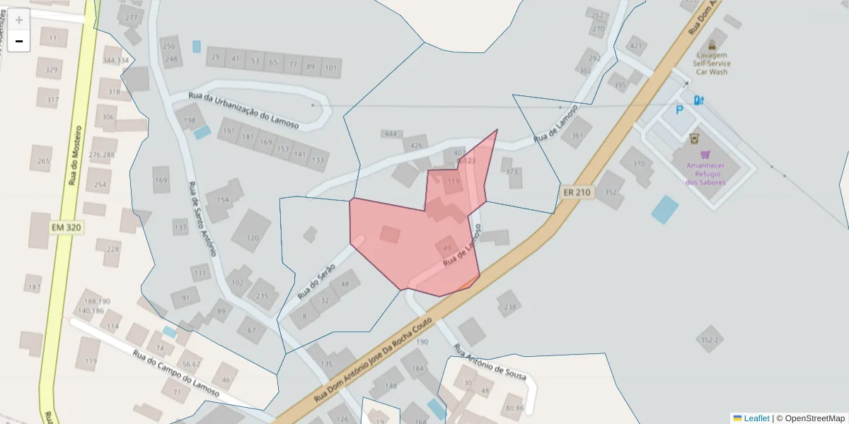 Mapa detalhado do código postal 4625-729 com limites, códigos postais vizinhos e agências dos correios