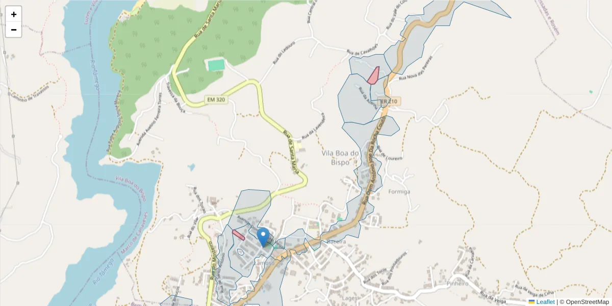 Mapa detalhado do código postal 4625-734 com limites, códigos postais vizinhos e agências dos correios