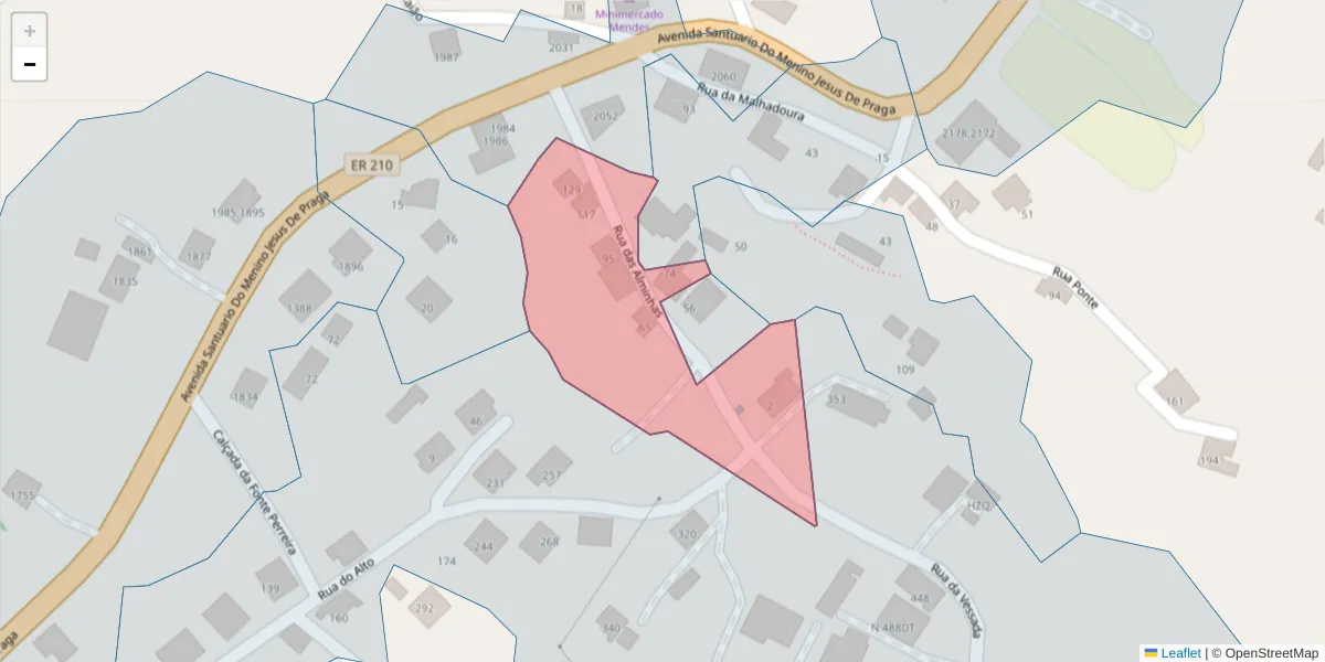 Mapa detalhado do código postal 4630-002 com limites, códigos postais vizinhos e agências dos correios