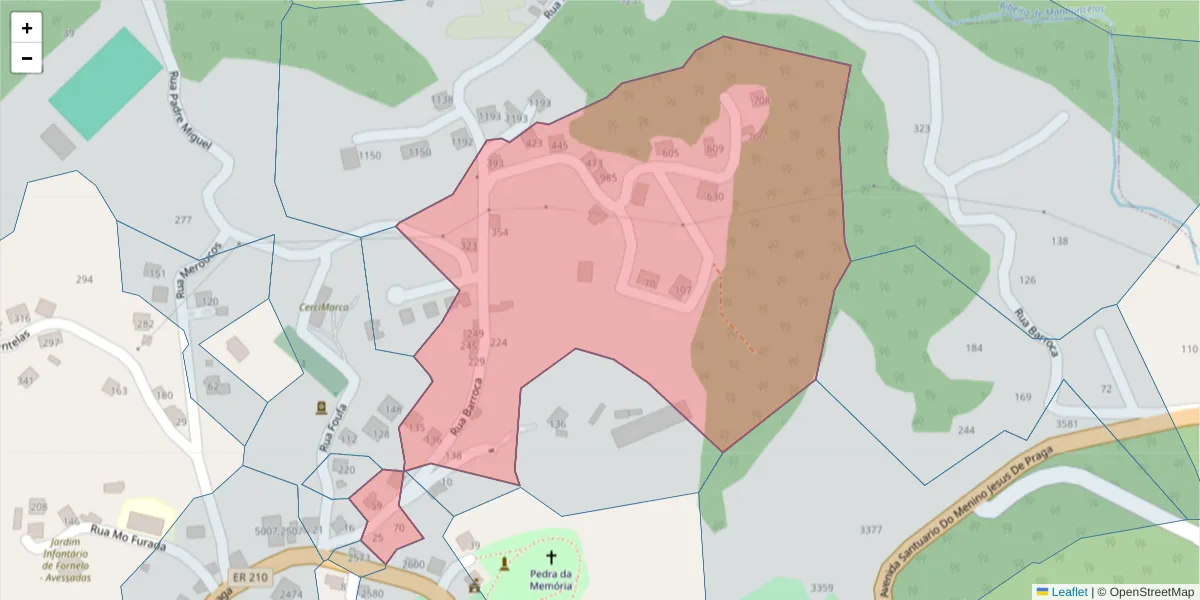 Mapa detalhado do código postal 4630-004 com limites, códigos postais vizinhos e agências dos correios