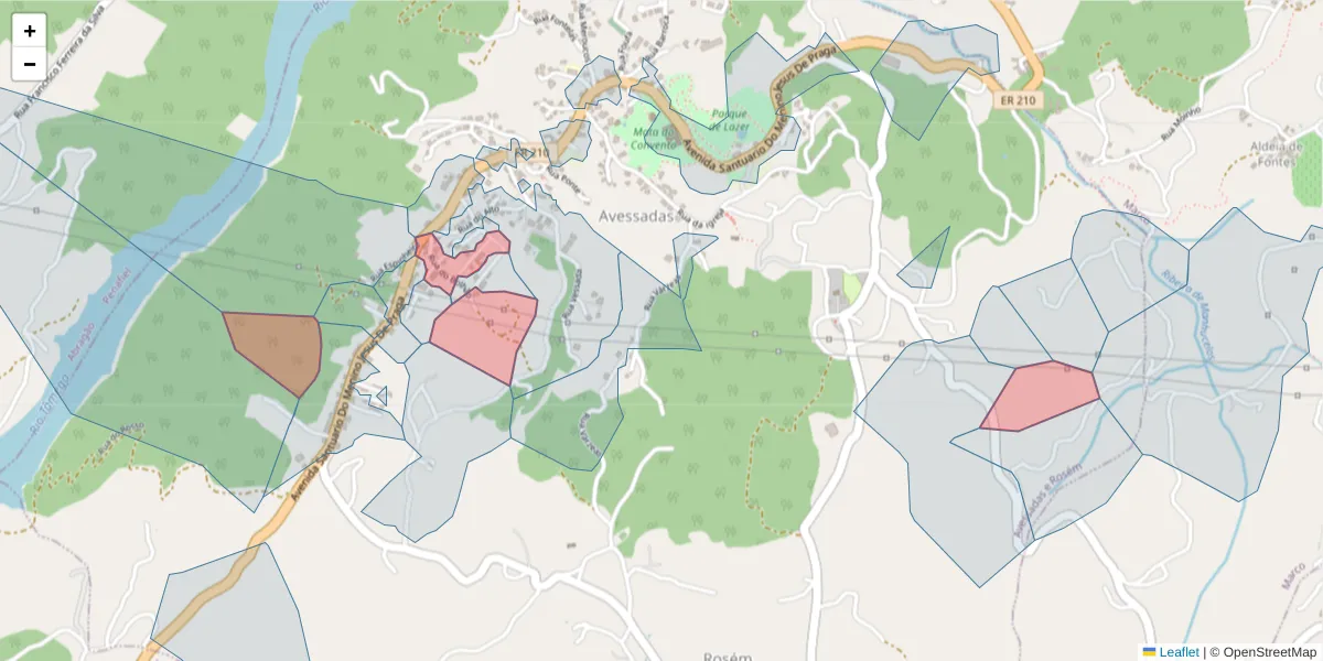 Mapa detalhado do código postal 4630-015 com limites, códigos postais vizinhos e agências dos correios