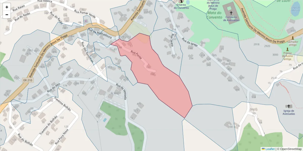 Mapa detalhado do código postal 4630-018 com limites, códigos postais vizinhos e agências dos correios