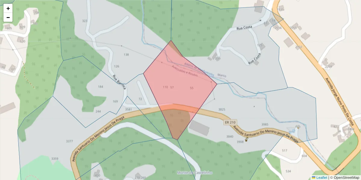 Mapa detalhado do código postal 4630-022 com limites, códigos postais vizinhos e agências dos correios