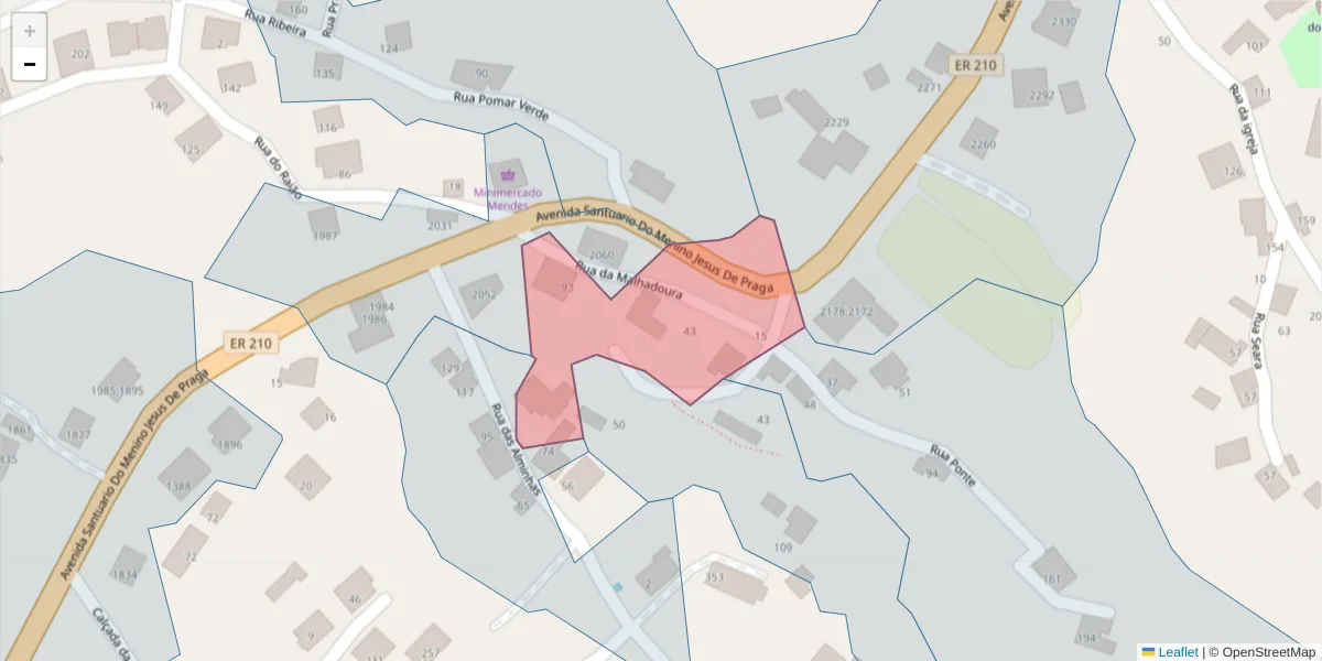 Mapa detalhado do código postal 4630-042 com limites, códigos postais vizinhos e agências dos correios