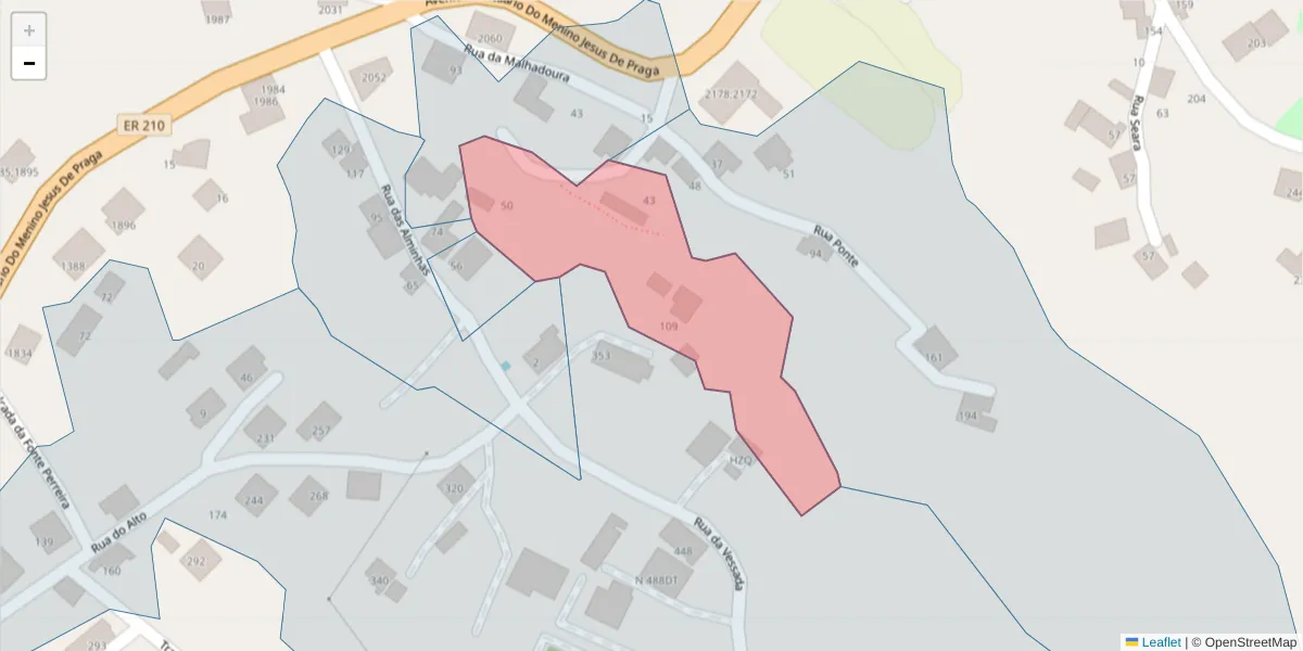 Mapa detalhado do código postal 4630-057 com limites, códigos postais vizinhos e agências dos correios