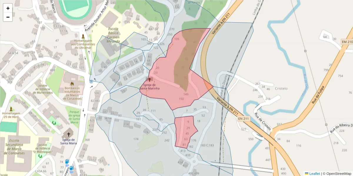 Mapa detalhado do código postal 4630-087 com limites, códigos postais vizinhos e agências dos correios