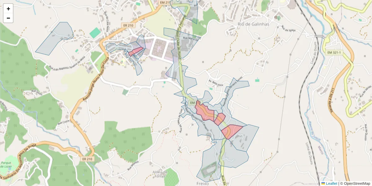 Mapa detalhado do código postal 4630-091 com limites, códigos postais vizinhos e agências dos correios