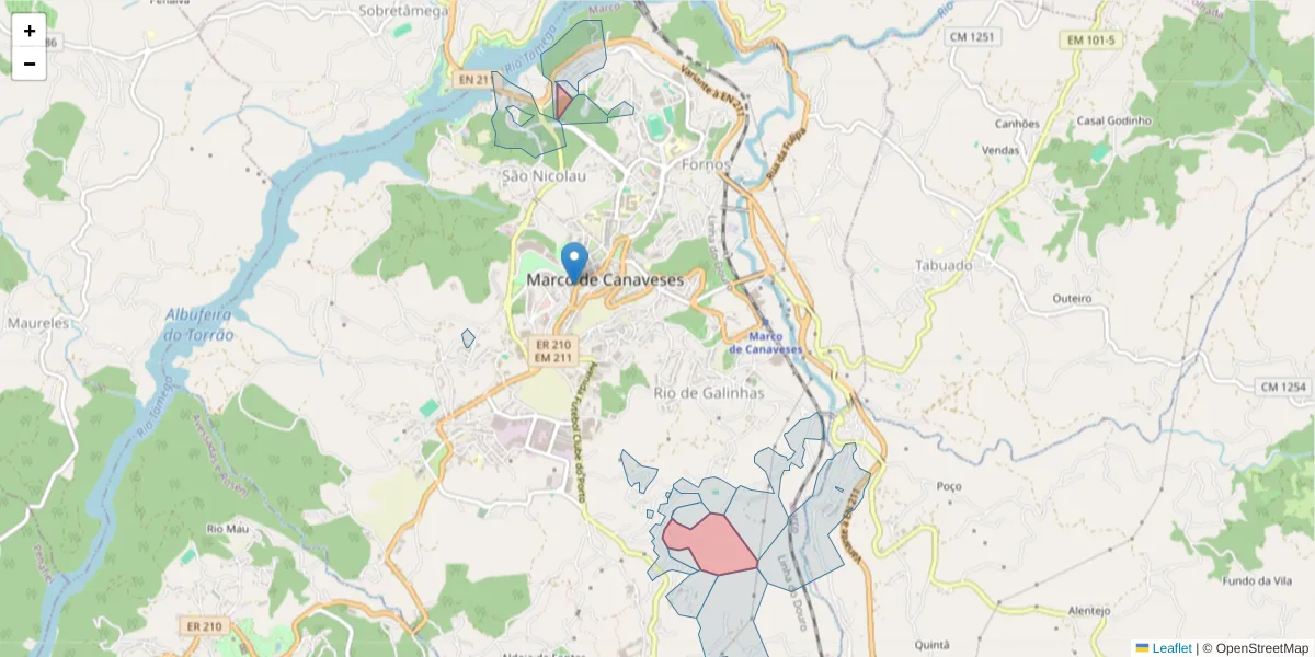 Mapa detalhado do código postal 4630-099 com limites, códigos postais vizinhos e agências dos correios