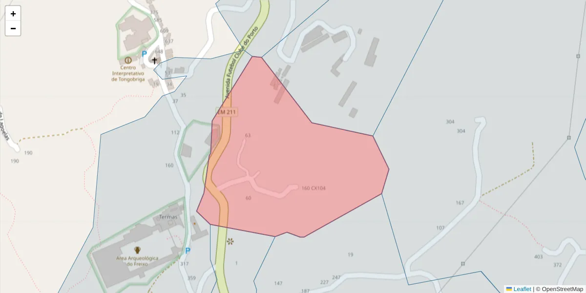 Mapa detalhado do código postal 4630-101 com limites, códigos postais vizinhos e agências dos correios