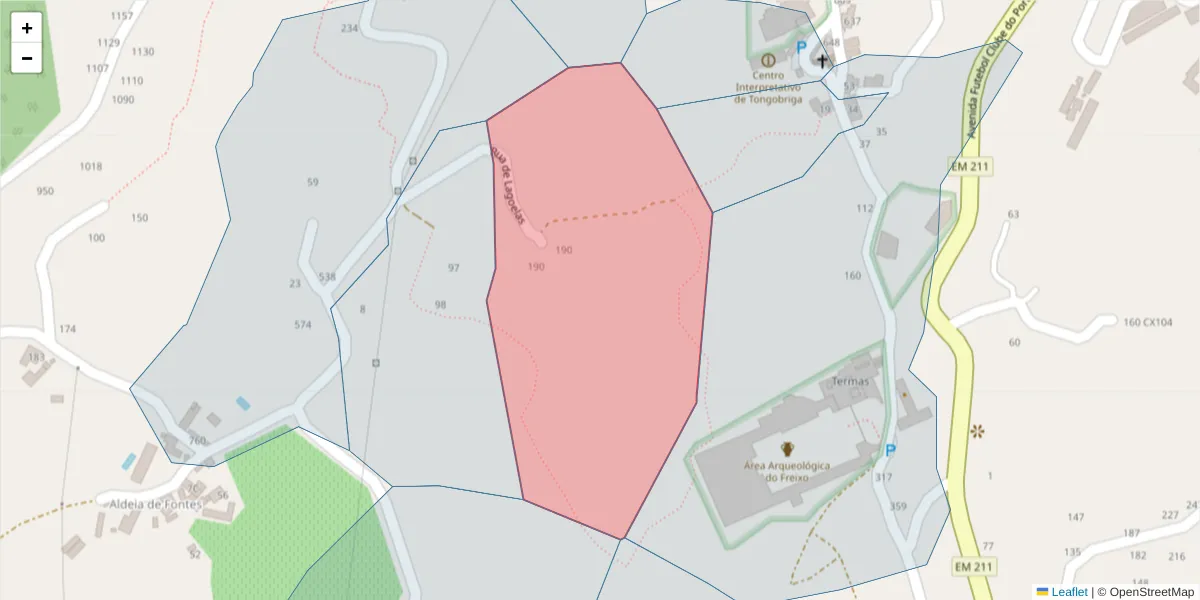 Mapa detalhado do código postal 4630-107 com limites, códigos postais vizinhos e agências dos correios