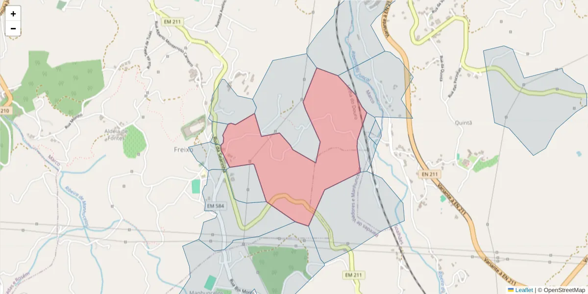 Mapa detalhado do código postal 4630-117 com limites, códigos postais vizinhos e agências dos correios