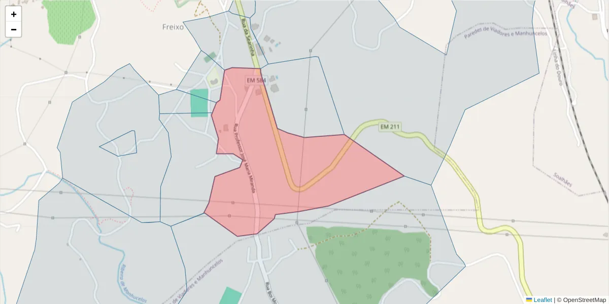 Mapa detalhado do código postal 4630-122 com limites, códigos postais vizinhos e agências dos correios