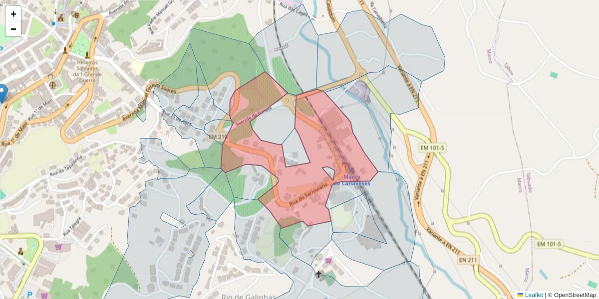 Mapa detalhado do código postal 4630-135 com limites, códigos postais vizinhos e agências dos correios