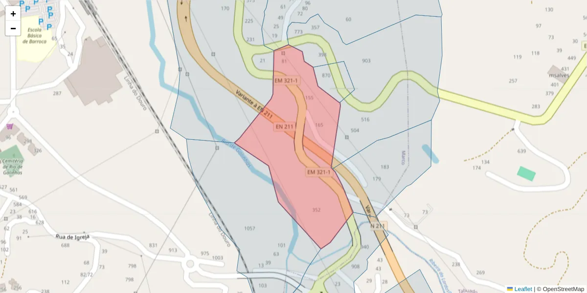 Mapa detalhado do código postal 4630-136 com limites, códigos postais vizinhos e agências dos correios