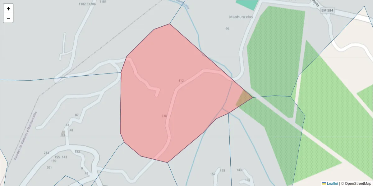 Mapa detalhado do código postal 4630-177 com limites, códigos postais vizinhos e agências dos correios