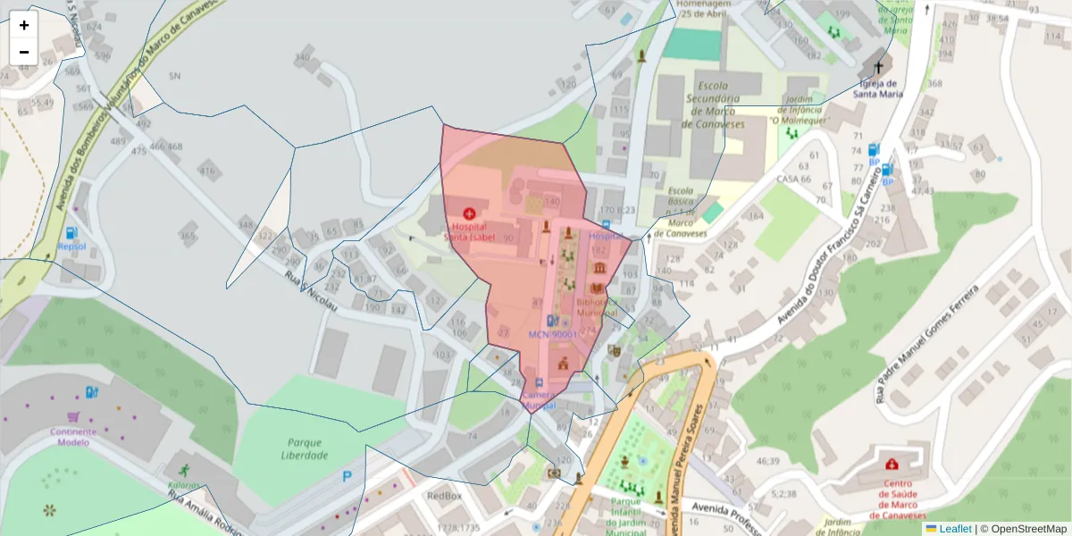 Mapa detalhado do código postal 4630-200 com limites, códigos postais vizinhos e agências dos correios
