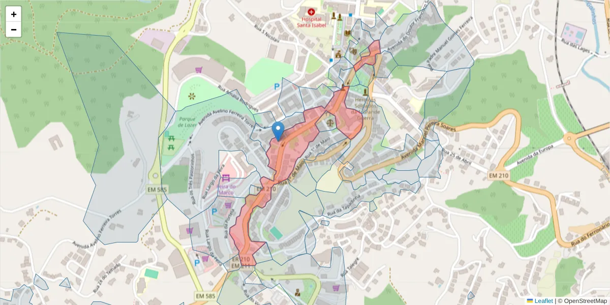 Mapa detalhado do código postal 4630-205 com limites, códigos postais vizinhos e agências dos correios