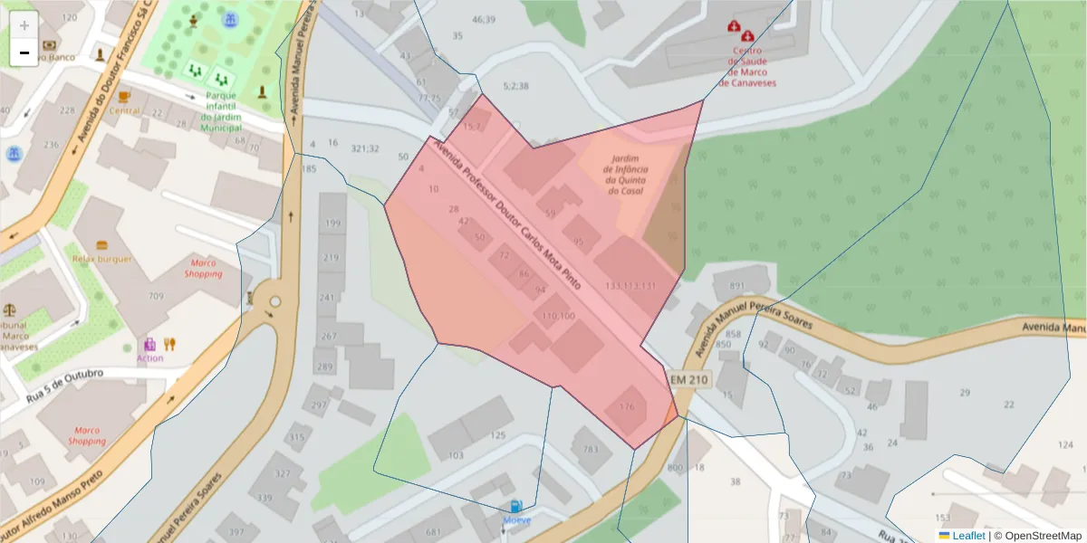 Mapa detalhado do código postal 4630-208 com limites, códigos postais vizinhos e agências dos correios