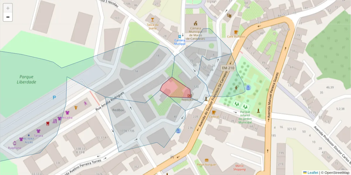 Mapa detalhado do código postal 4630-224 com limites, códigos postais vizinhos e agências dos correios