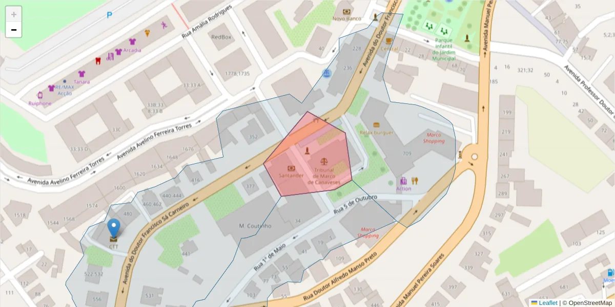 Mapa detalhado do código postal 4630-230 com limites, códigos postais vizinhos e agências dos correios