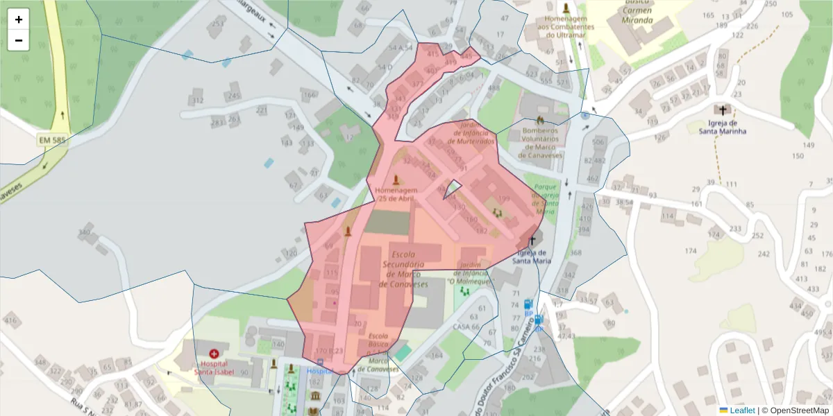 Mapa detalhado do código postal 4630-231 com limites, códigos postais vizinhos e agências dos correios