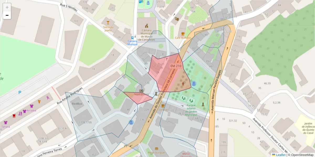 Mapa detalhado do código postal 4630-232 com limites, códigos postais vizinhos e agências dos correios