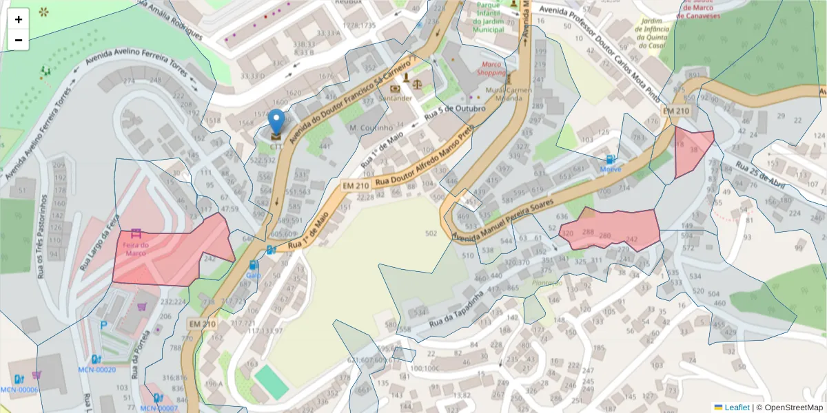 Mapa detalhado do código postal 4630-235 com limites, códigos postais vizinhos e agências dos correios