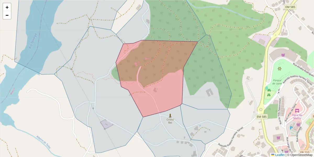 Mapa detalhado do código postal 4630-244 com limites, códigos postais vizinhos e agências dos correios