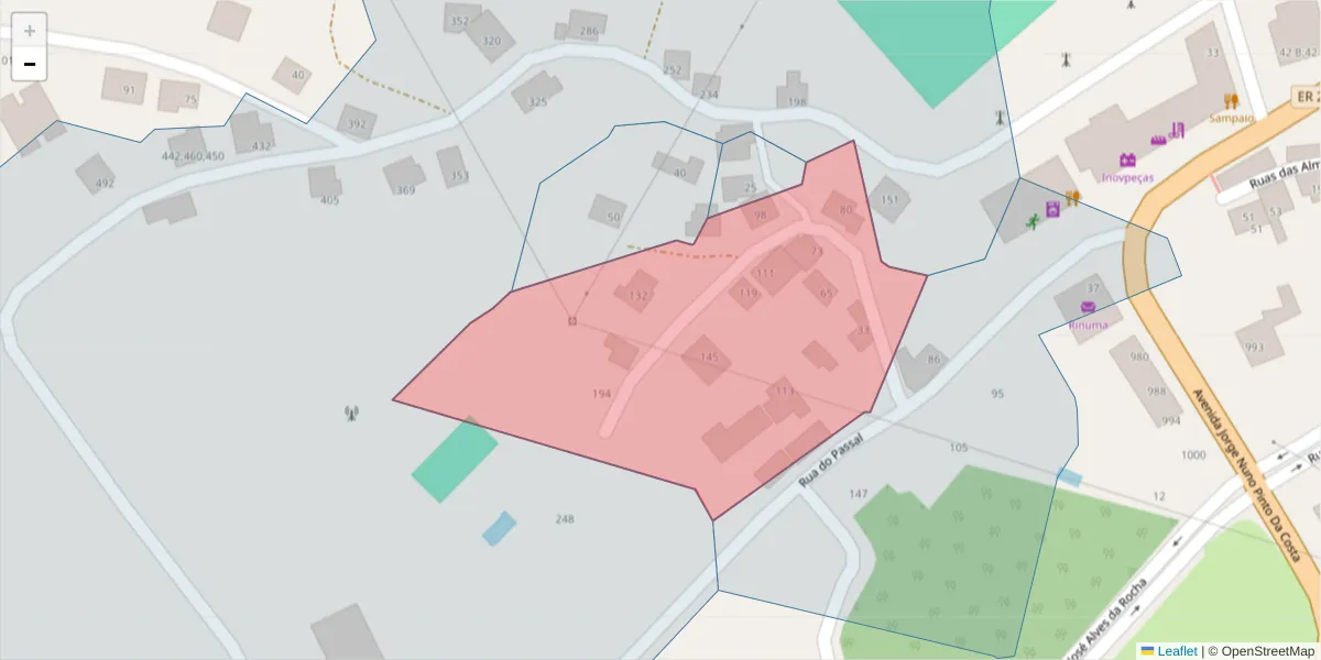 Mapa detalhado do código postal 4630-246 com limites, códigos postais vizinhos e agências dos correios