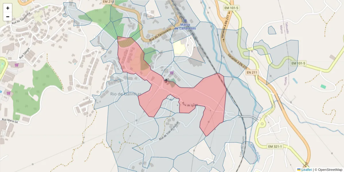 Mapa detalhado do código postal 4630-248 com limites, códigos postais vizinhos e agências dos correios