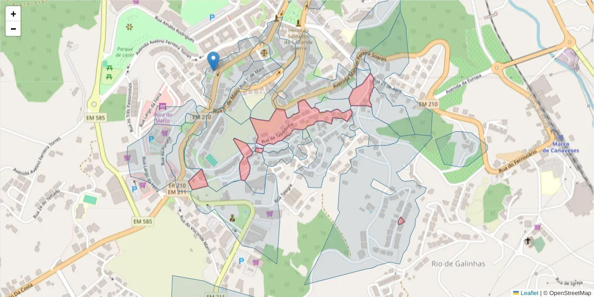 Mapa detalhado do código postal 4630-254 com limites, códigos postais vizinhos e agências dos correios