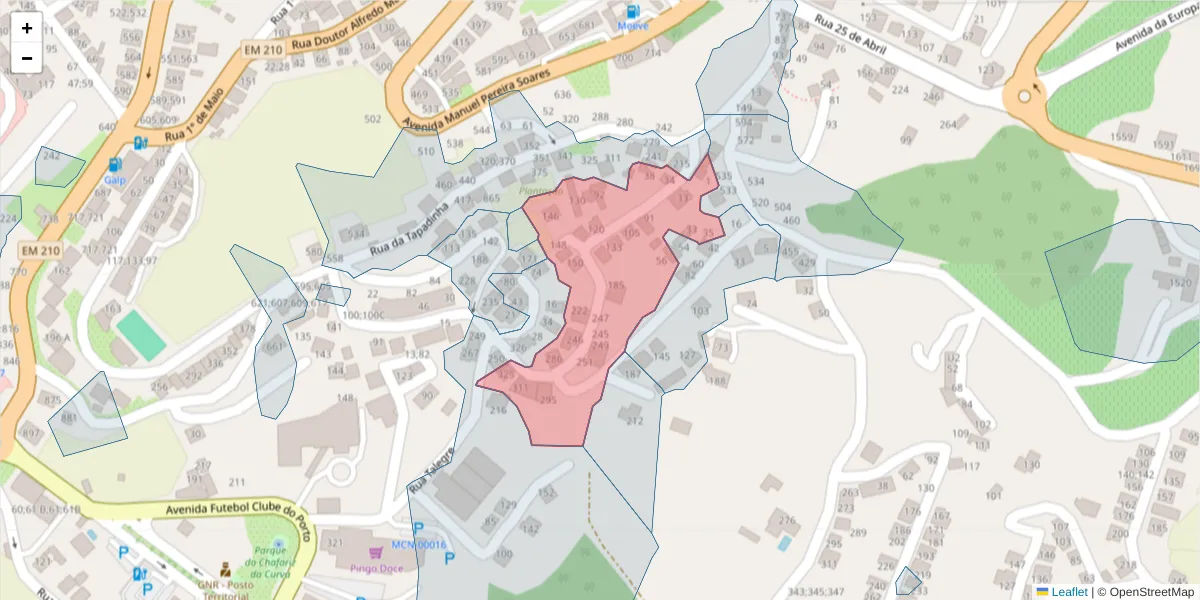 Mapa detalhado do código postal 4630-256 com limites, códigos postais vizinhos e agências dos correios